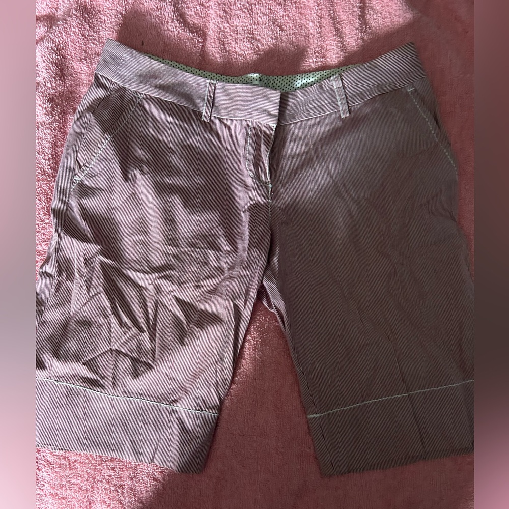 LOFT Pink and White Bermuda Shorts Cotton Blend Casual